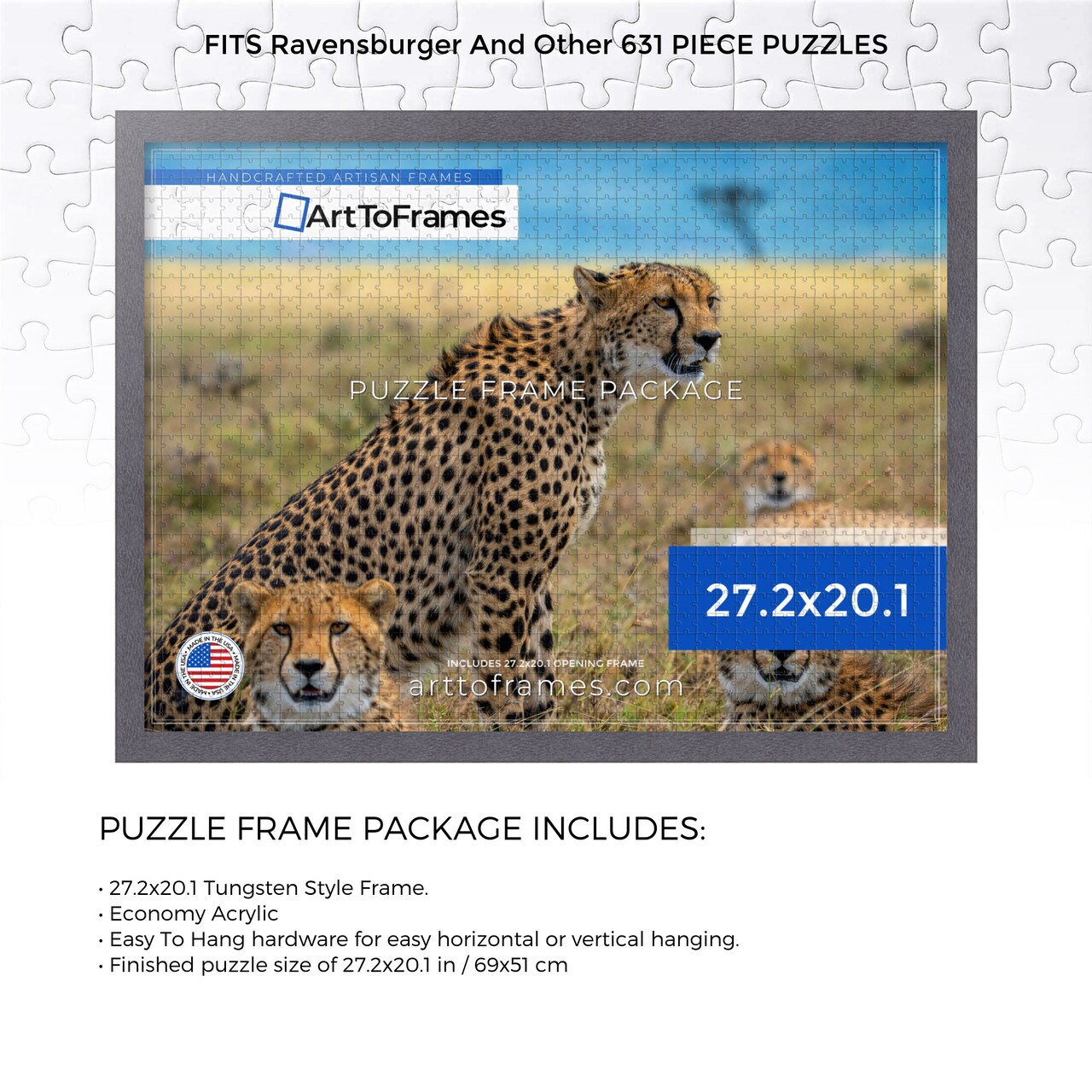ArtToFrames 27.2x20.1 INCH / 69x51 CM Puzzle Frame for 631 piece Puzzles.This 1.25 Inch Custom MDF Frame for Puzzles Comes with Economy Acrylic, Available in Multiple Colors